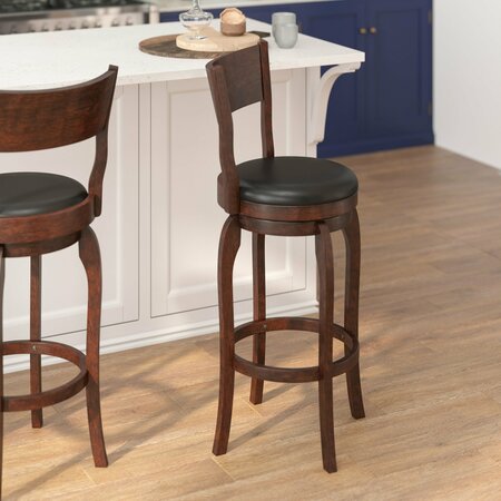 Flash Furniture Nichola Classic Open Back Swivel Pub Barstool w/Wood Frame & LeatherSoft Seat, Espresso/Black ES-NT2-29-ESP-GG